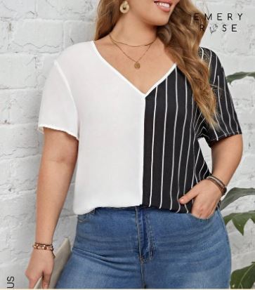 Shein Plus Striped Print Two Tone Blouse, 3XL*/