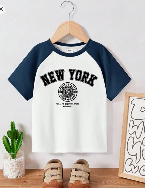 Shein Young Boy Casual Concise Letter Print Pullover Short Sleeve T-Shirt, 7T +