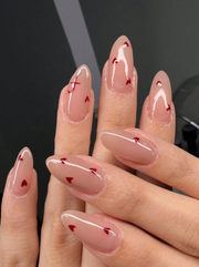 Shein 24Pcs Long Almond-Shaped Romantic Minimalist Red Heart Press-On Nails>