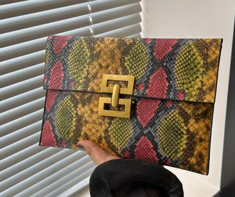 Shein 1pc Women's Multi-Color Snake Skin PU Leather Envelope Clutch Bag >