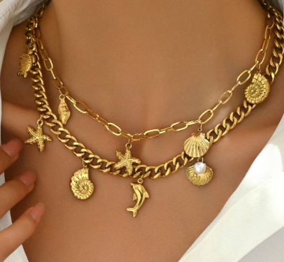Shein 1pc Fashionable 18K Gold Plated Stainless Steel Thick Necklace +