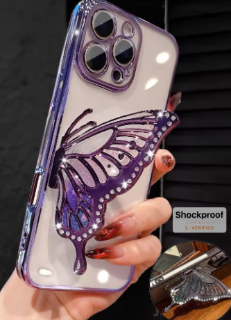 Electroplated Transparent Phone Case With Butterfly Quicksand Stand>