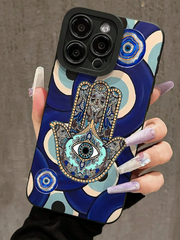 1pc Mysterious Fatima Hand & Evil Eye Cultural Symbol Phone Case>