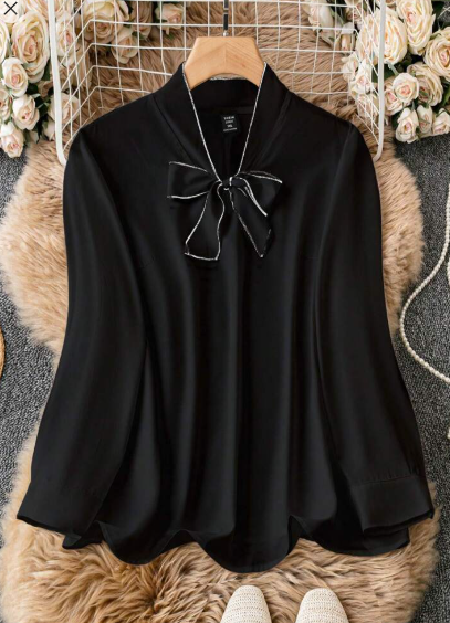 Shein Plus Size Women's Bow Tie Commuter Long Sleeve Shirt, XXL +