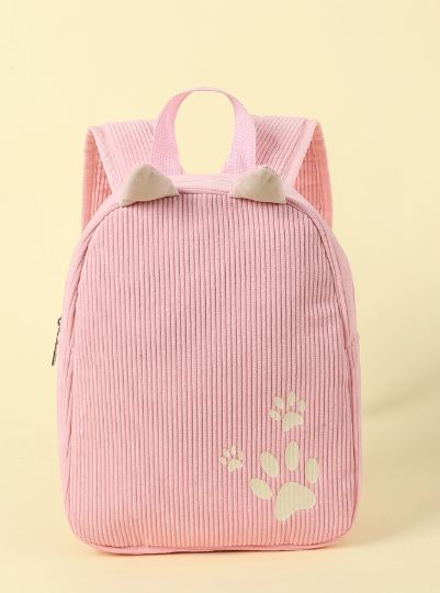 Shein Girls Paw Pattern Cartoon Ear Decor Classic Backpack /