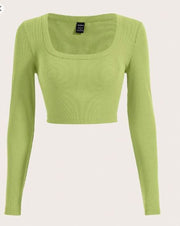 Shein Square Neck Rib-Knit Crop Tee, M -.