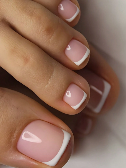 Shein 24pcs Minimalist Bright White Press-On Toe Nails With French White Edge Decoration +