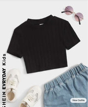 Shein Solid Color Short Sleeve Knitted Top With Mock Neck, 10T +