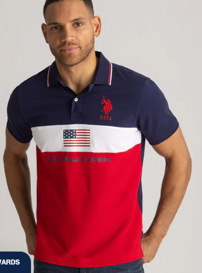 U.S. Polo Flag Color Block Pique Polo Shirt, XXL +