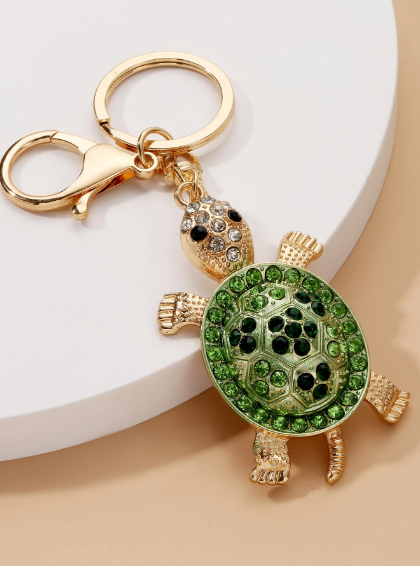 Shein Party 1pc Women's Rhinestone-Studded Alloy Sea Turtle Keychain -.