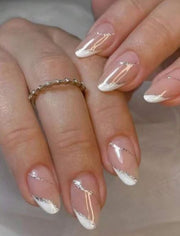 Shein French White Design And Silver Glitter Adorn The Nails >