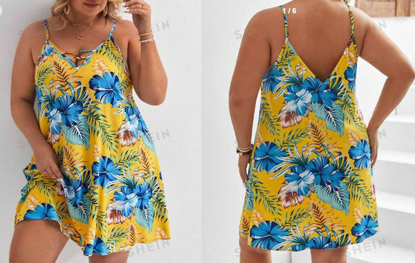 Shein Plus Tropical Print Cami Dress, 3XL */