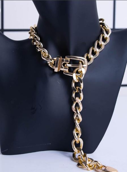 Shein 1pc Belt Buckle Necklace Punk Lock Shaped Pendant Thick Chain /