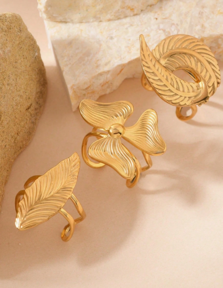 Shein 3pcs Stainless Steel 18k Gold Plated Women's Open Rings +