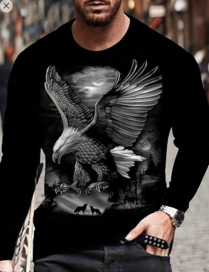 Shein Men's Round Neck Long Sleeve Printed Minimalist T-Shirt +