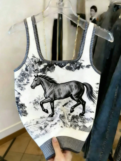 Shein Women's Horse Print Casual Versatile Daily Wear Top >