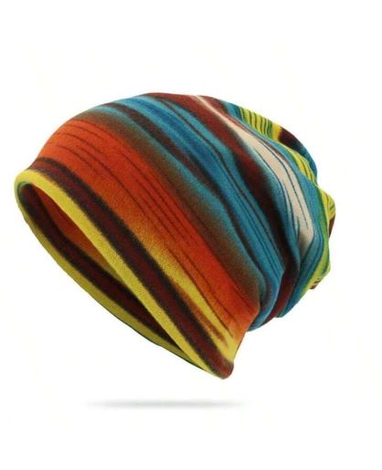 Shein Striped Printed Twisting Beanie Scarf 2-In-1 Double Layer /