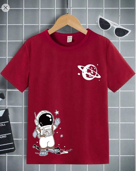 Shein Astronaut Cartoon Printed Basic Round Neck Short Sleeve T-Shirt, 9T +