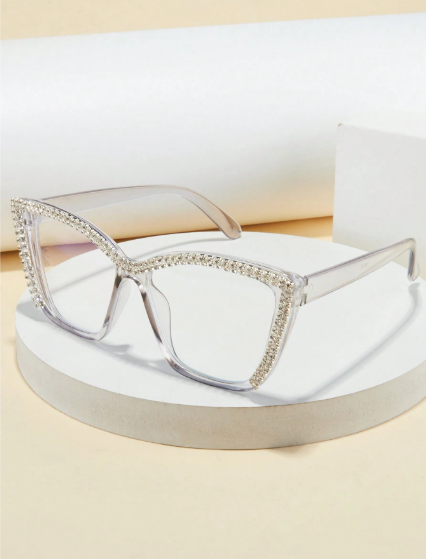 Shein Women Square Cat Eye Large Frame Versatile Vintage Regular Glasses >