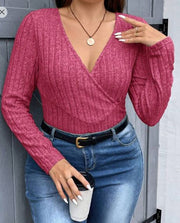 Shein Plus Surplice Neck Ribbed Knit Tee, XXL +