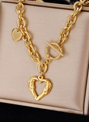 Shein 1pc Marka French Style Ins Stainless Steel Hollow Heart OT Clasp Love Necklace >