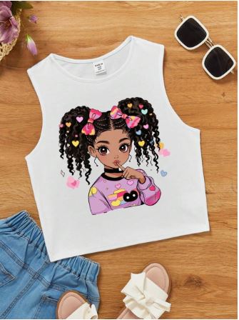 Shein Tween Girls' Casual Simple Design Sleeveless Round Neck Tank Top, 8T -.