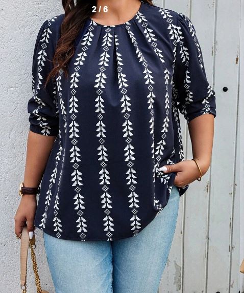 Shein Plus Size Women\ Random Printed Long Sleeve Shirt, 4XL /