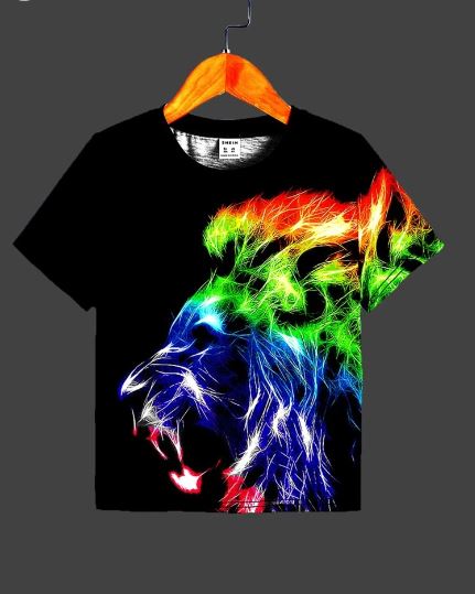 Shein Young Boy Reflective Loose Fit Round Neck Lion Pattern T-Shirt, 7T /