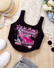 Shein Tween Girl Car & Letter Graphic Cami Top +
