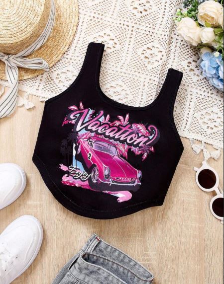 Shein Tween Girl Car & Letter Graphic Cami Top +