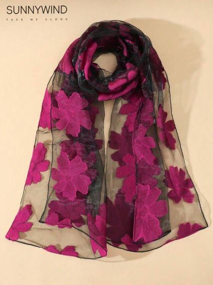 Shein 1pc Ladies' Multicolor Lightweight Floral Cutout Scarf /