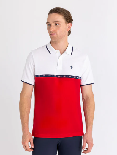 U.S. Polo Flag Tape Color Block Pique Polo Shirt, XL -.