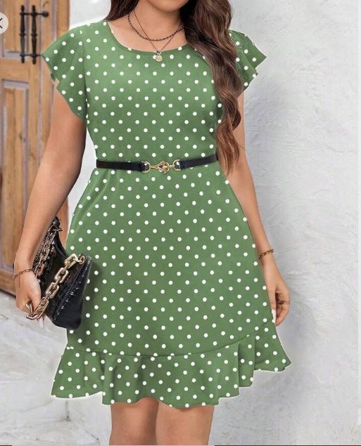 Shein Plus Size Polka Dot Print Ruffle Hem Casual Vacation Dress, 3XL +