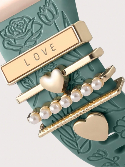 Shein 5pcs Metal Charms Decorative Ring Band Charms LOVE Rhinestone Rhinestone Ornament Smart Watch Silicone Strap