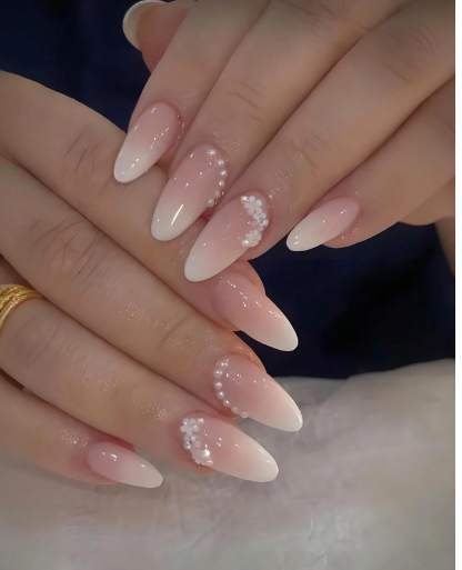 Shein 24pcs Medium Almond Shaped Ombre French Manicure Nail Stickers>