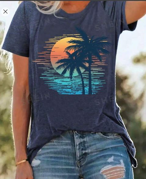 Shein Vintage Tropical Sunset Summer Short-Sleeved Shirt, XL /