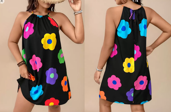 Shein Travachic Plus Size Boho Romantic Colorful Floral Print Short Dress +