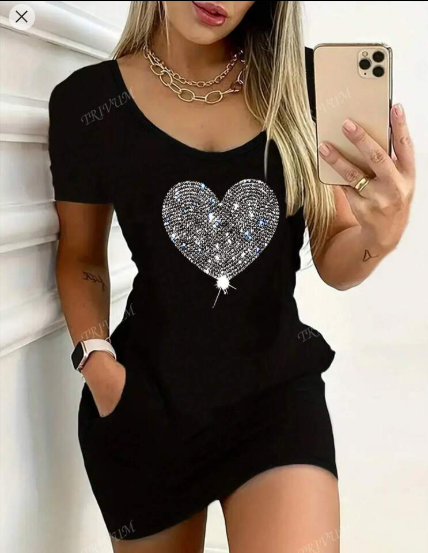 Shein Black Heart Sexy Beauty Women's Short-Sleeved Dress, XL +