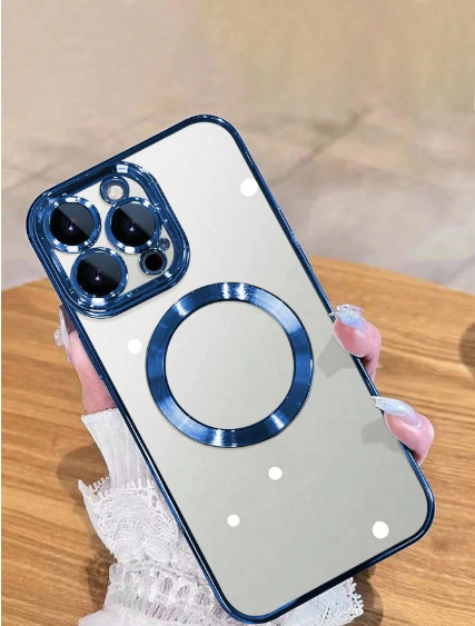 1pc Royal Blue Electroplated Magnetic Full Body Phone Case>