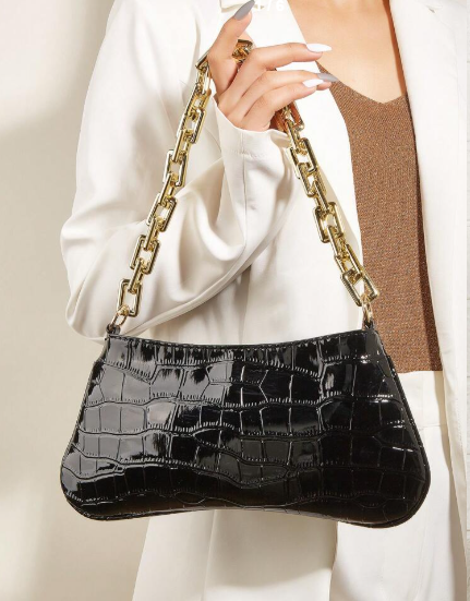 Shein Snake Skin Acrylic Gold Chain Decor Underarm Baguette Bag +
