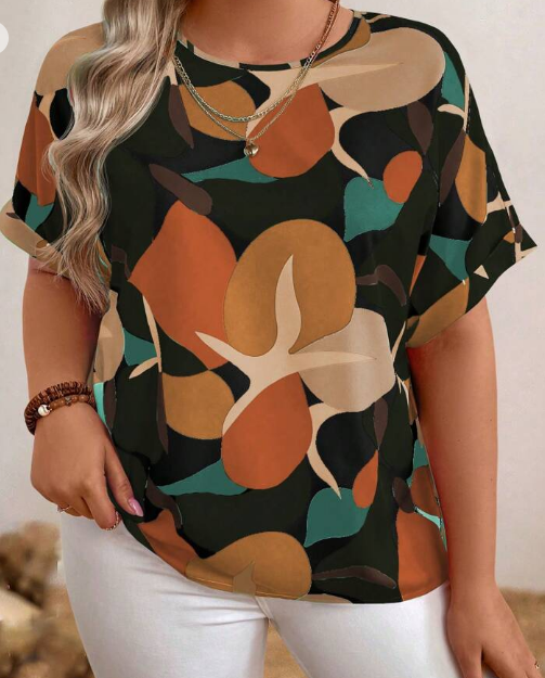 Shein Plus Geo Print Batwing Sleeve Blouse, 0XL +