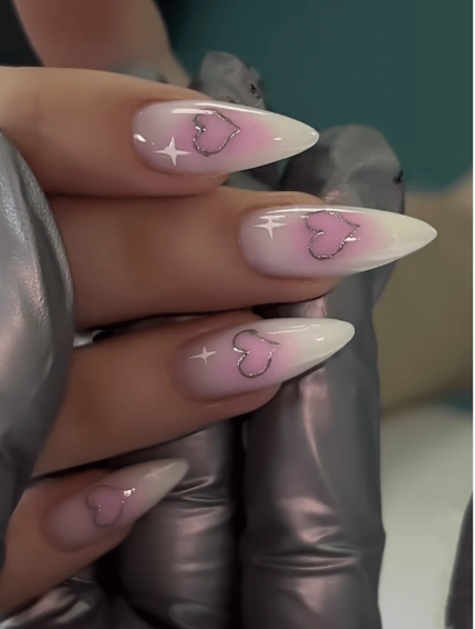 Shein Valentine's Day Style Autumn Color Nail Tips With Golden Heart Design +