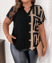 Shein Color Block Geometric Printed Notched Neck Short Sleeve Casual Shirt, XXL >