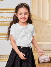 SHEIN Young Girl Cute Round Neck T-Shirt With 3d Flower Embellishment, 7T +