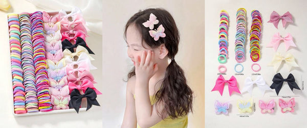 Shein 262pcs/Set Girls Colorful Butterfly Fabric Bowknot, Elastic & Soft Hair Accessories /