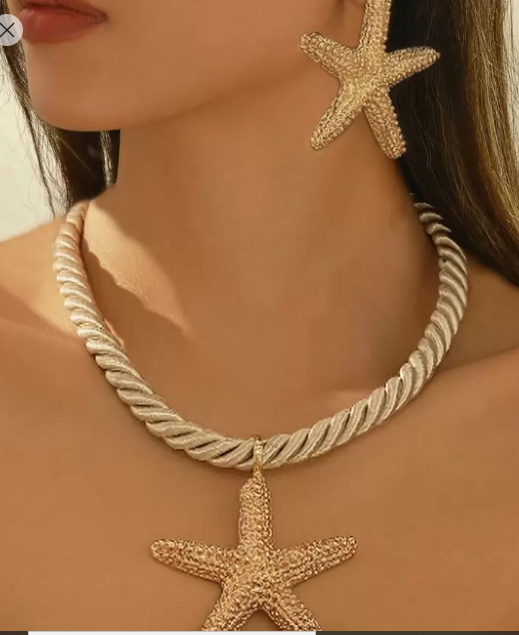 Shein 1 Set Of Starfish Pendant Necklace and  Earrings Jewelry Set >