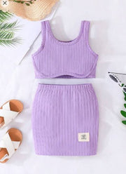 Shein Young Girl Ribbed Tank Top And Skirt Set +