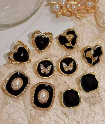 Shein 5pcs/Set Minimalist Retro Black Geometric Niche High-End Design Earrings -.