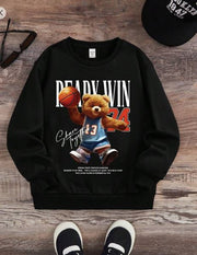 Shein Tween Boy Bear & Slogan Graphic Thermal Lined Sweatshirt, 11-12T