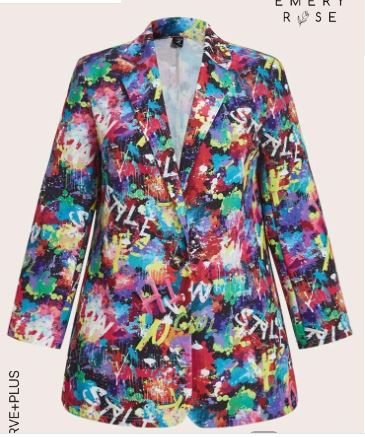 Shein Plus Allover Print Lapel Collar Blazer, XXL*/